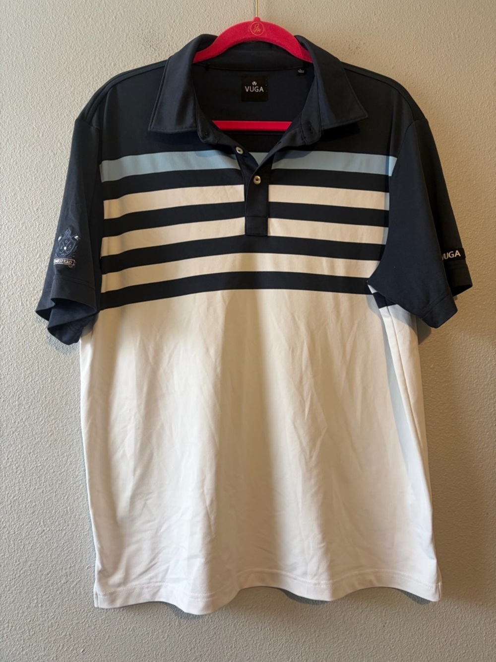 Vuga Mens  L Short Sleeve Performance Navy White Blue Shirt